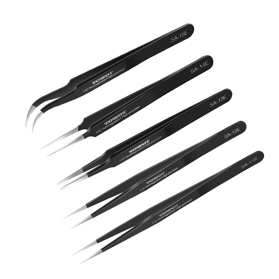 TOWOT 5PCS Präzisions Pinzette, Antistatische Edelstahlpinzette für Elektronik, Handwerk, Schweissen