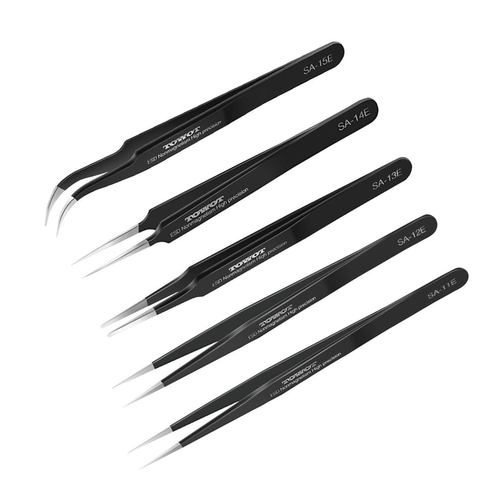 TOWOT 5PCS Präzisions Pinzette, Antistatische Edelstahlpinzette für Elektronik, Handwerk, Schweissen