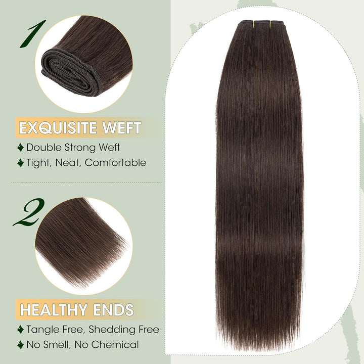 Elailite Bündel Extensions Echthaar #2 Dunkelbraun 25cm Sew in Haar Haarverlängerungen Weft Brasilia