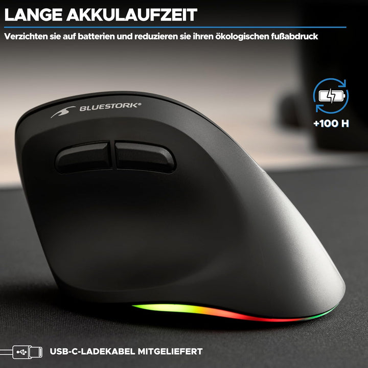 Bluestork - Ergonomische Vertikale Kabellose Maus 800-2400dpi 6 Tasten RGB Led - Ergonomische Maus K