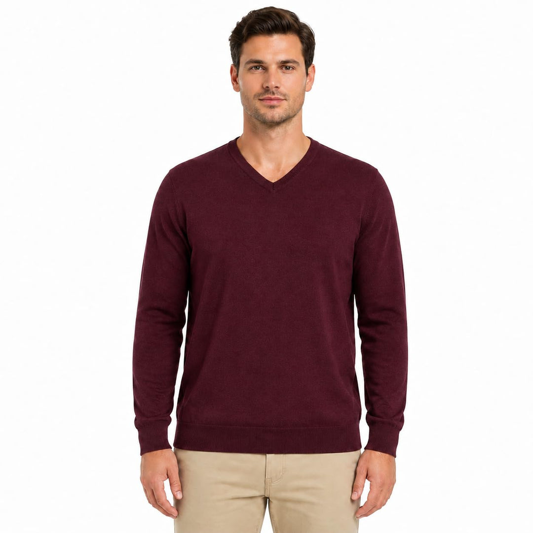 Krumba Herren Baumwolle Übergross V-Ausschnitt Klassik Pullover XXL Burgundy, XXL Burgundy