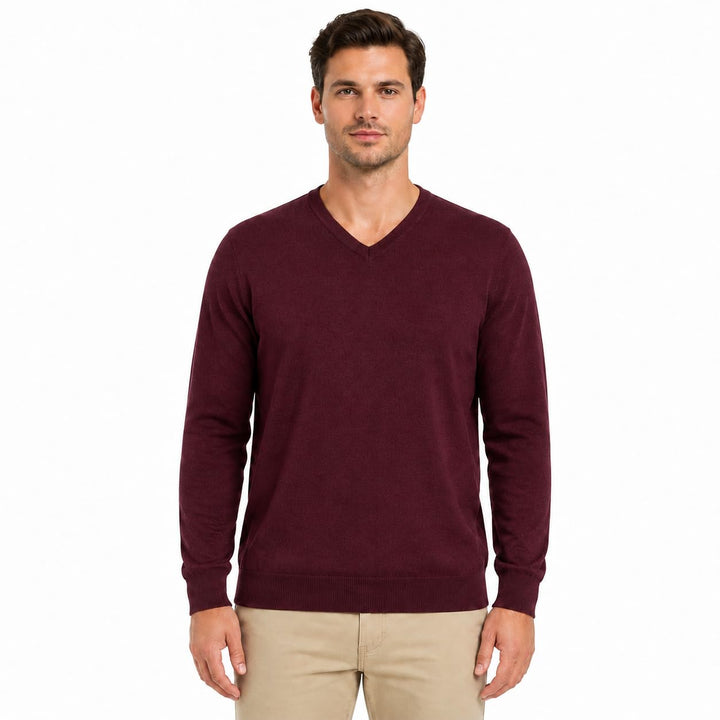 Krumba Herren Baumwolle Übergross V-Ausschnitt Klassik Pullover XXL Burgundy, XXL Burgundy