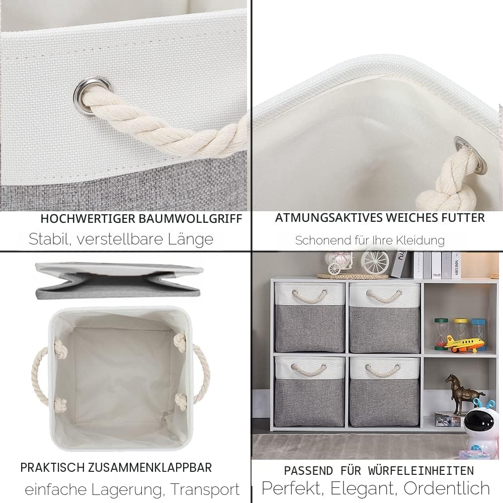 Mangata Aufbewahrungsbox Stoff, aufbewahrungskorb Grau Weiss, Korbe Stoff in Würfel (28x28x28 cm) fü