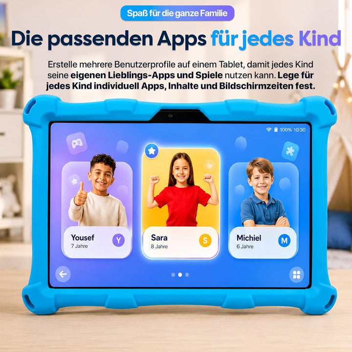 AngelTech Kindertablet XL - 10 Zoll HD - 3 + 4 GB RAM - 32 + 64 GB ROM (Blau) blu, blu