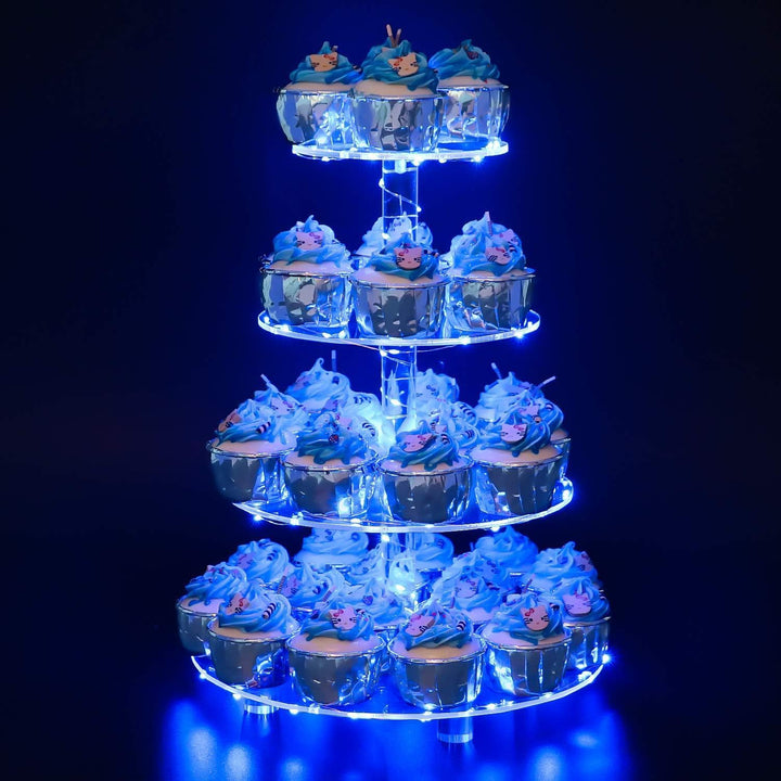 3 Etagen Cupcake Ständer, Blau LED Lichterkette de Tortenständer Acryl für Hochzeit, Party, Geburtst