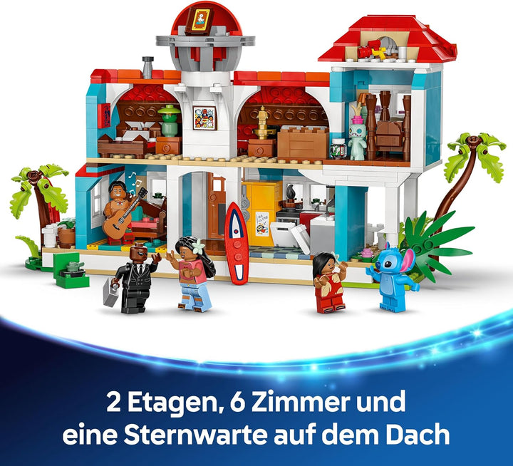 LEGO | Das Strandhaus aus „Lilo und Stitch“ - Spielzeug mit 6 Zimmern, Dachterrasse, Raumschiff und