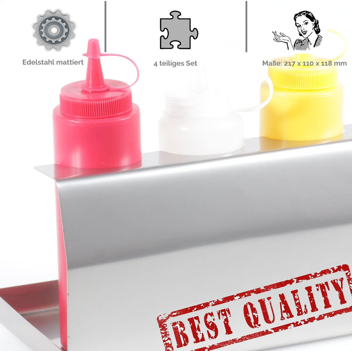 Kerafactum Profi Halter Ständer aus Edelstahl für Quetschflaschen Set für 3 Dosierflaschen Dressing