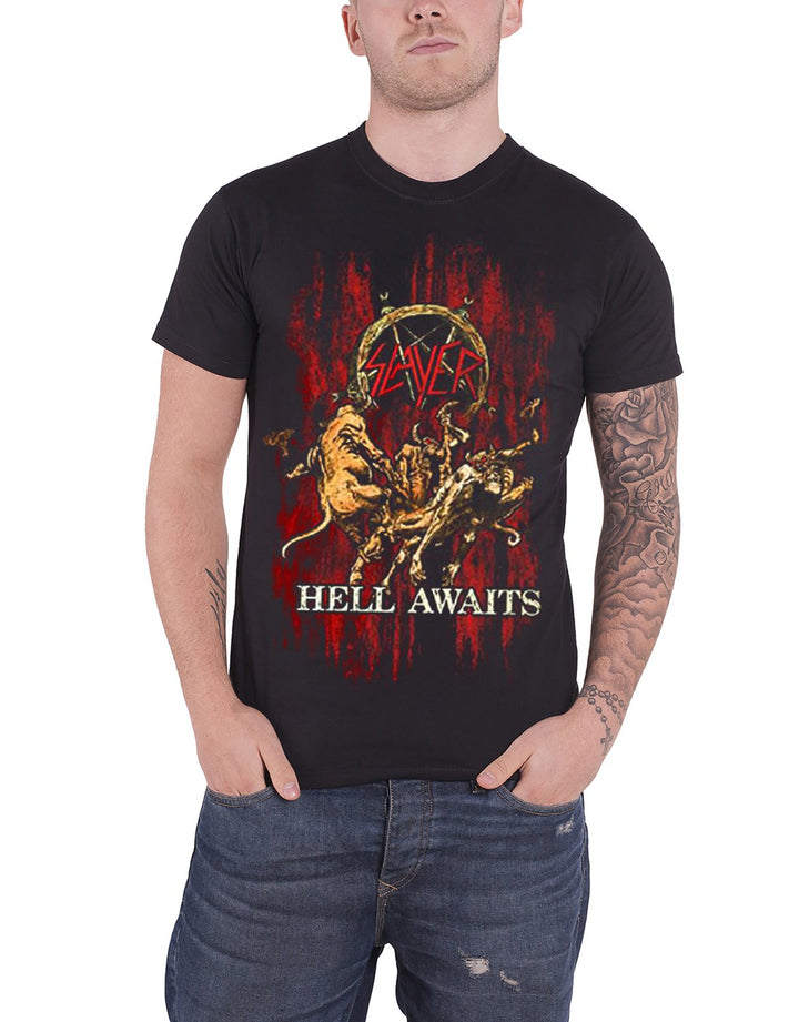 Slayer T Shirt Hell Awaits Pentagram Band Logo offiziell Herren Nue Schwarz L