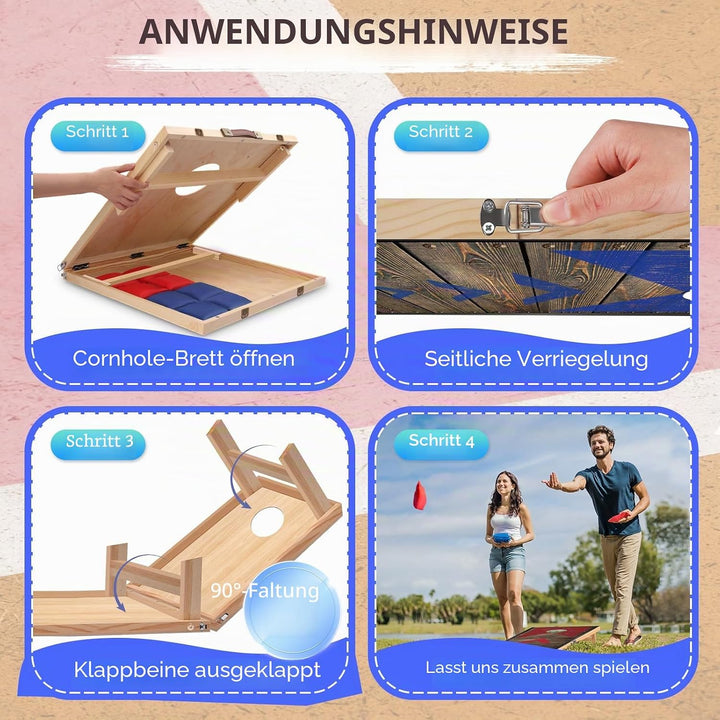 NZQXJXZ 90 x 60 cm Faltbar Cornhole Spiel Outdoor Cornhole Säckchen mit 8 Bohnensäcke & Tragetasche
