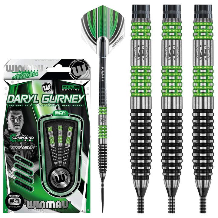 WINMAU Daryl Gurney 24g Sonderausgabe Profi Wolfram Steeltip Dartpfeile Set mit Flights und Schäfte