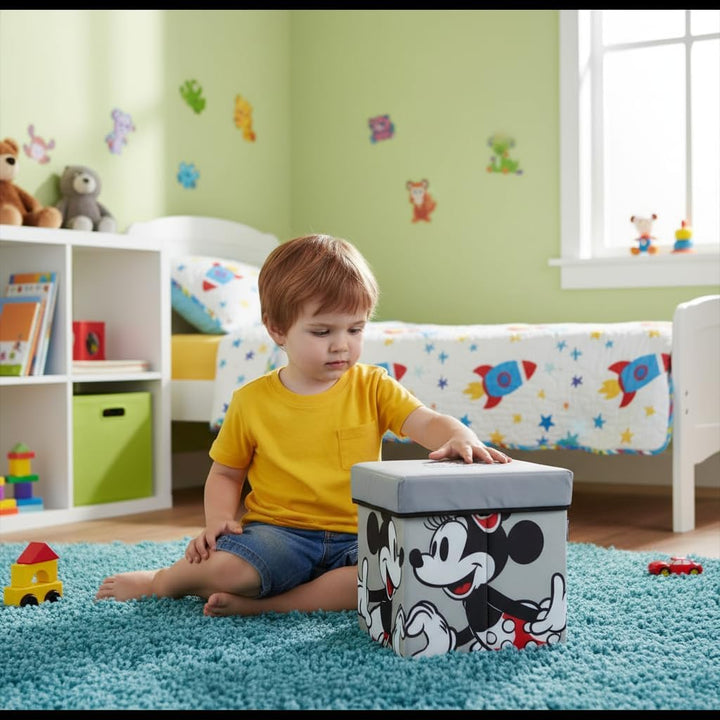 ARDITEX – Faltbare Aufbewahrungsbox für Kinder mit Mickey-und-Minnie-Motiv und gepolstertem Deckel a