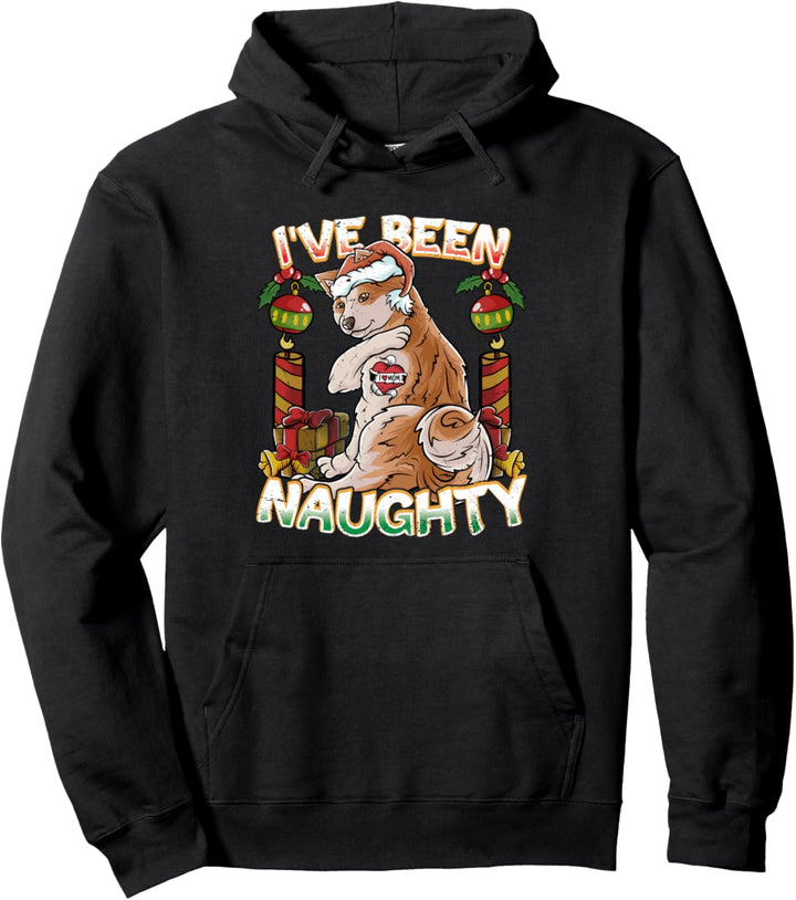 I've Been Naughty Akita Inu Hund mit Weihnachtsmann-Mütze Pullover Hoodie