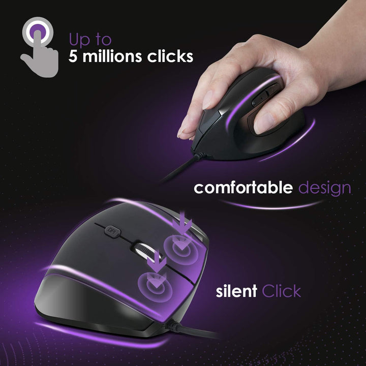 NEWWAY – Vertikale und Ergonomische Maus A3E - 3200 DPI - USB-Kabel - Verstellbares Gewicht Kabelgeb