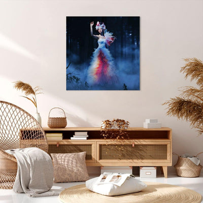 Bilder auf Leinwand 70x70cm Leinwandbild Frau Geheimnis Nacht Wald Gross Wanddeko Bild Schlafzimmer