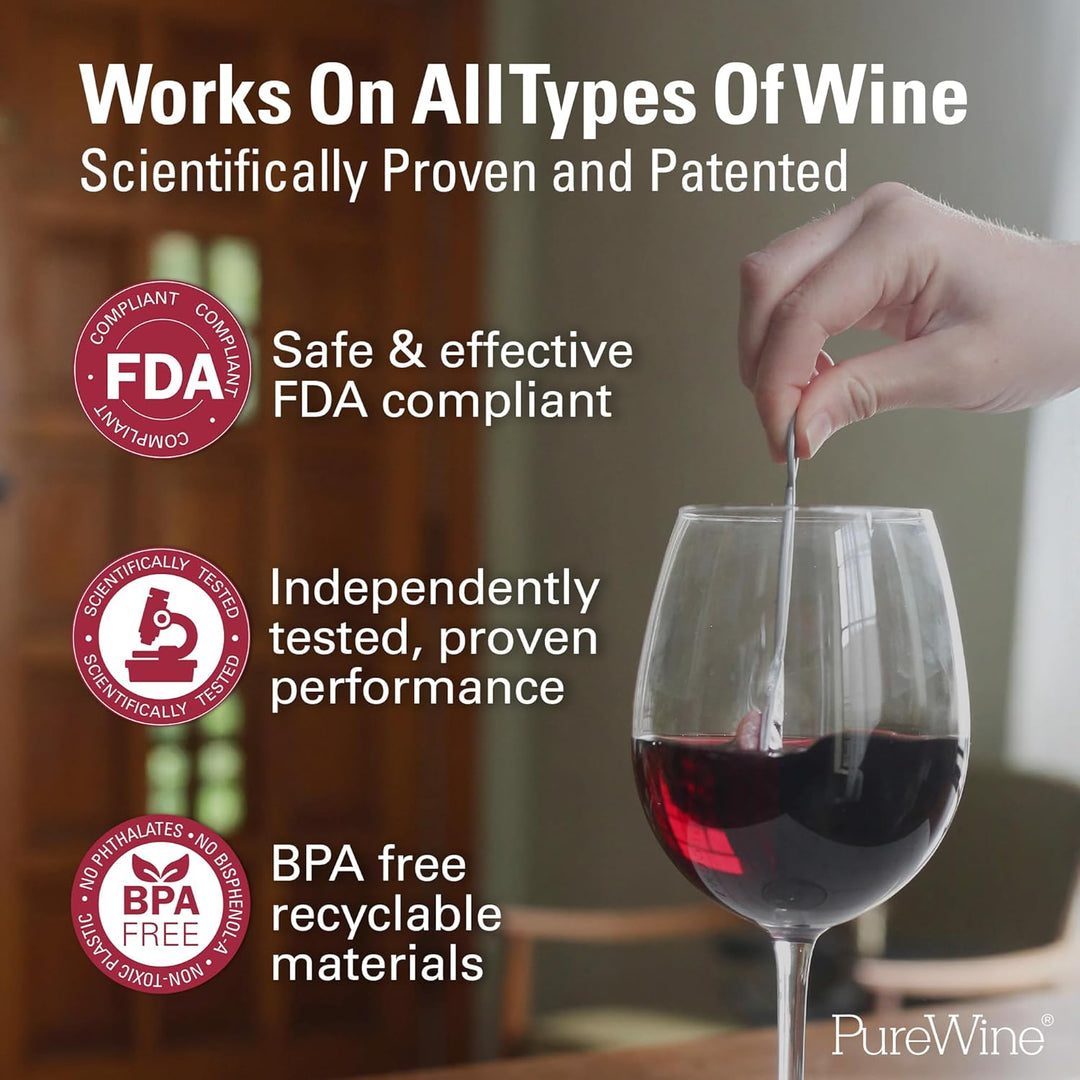 PureWine Weinfilter „The Wand“ mit Weinglas-Anhänger | Entfernt Histamine &amp; Sulfite – weniger Kopfsc