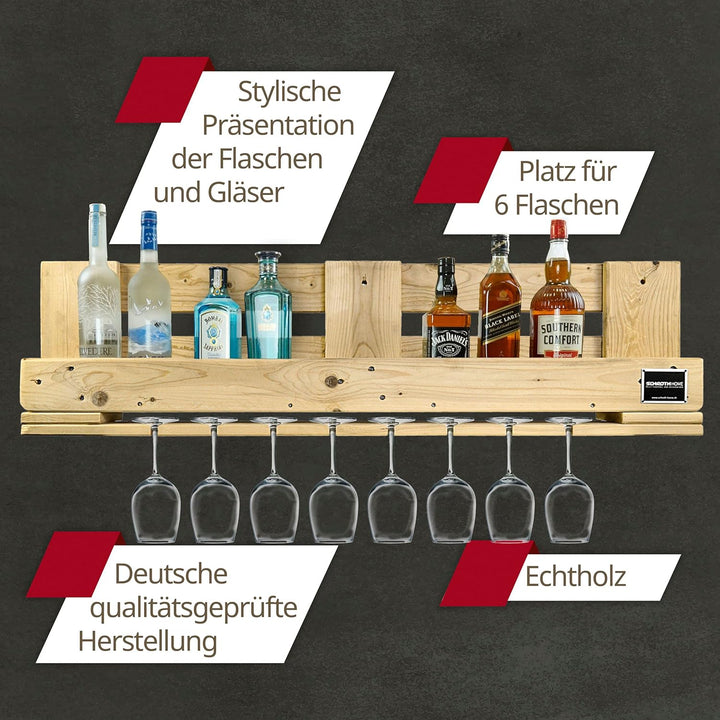 Schroth Home PALvino Weinregal – Palettenregal aus Holz – Schnapsregal für an die Wand – mit Vorrich