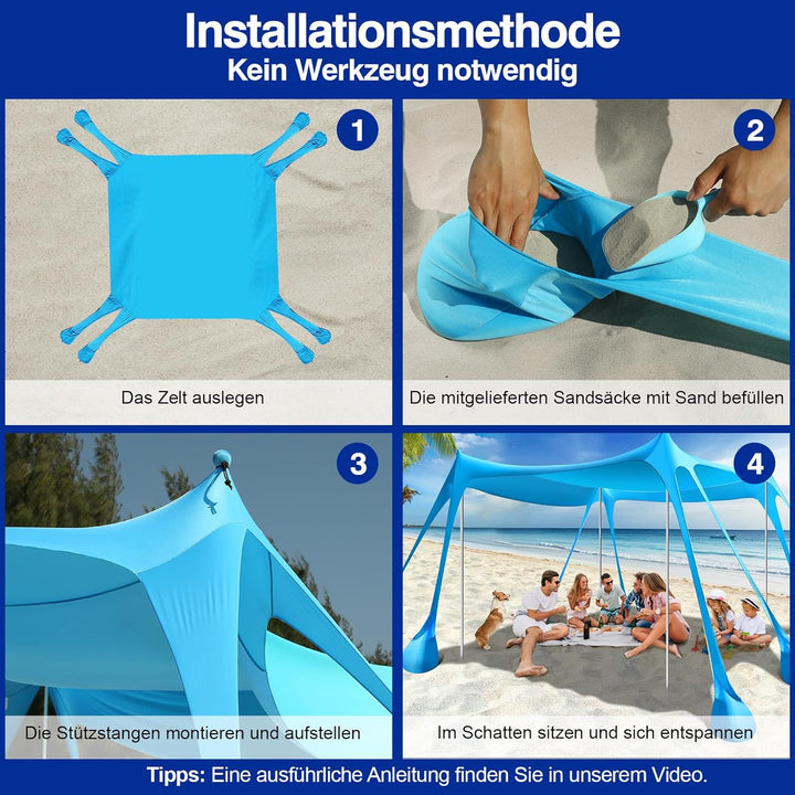 Rhino Valley Strandmuschel, Strandzelt Sonnenschutz UV 50+, Windschutz Strandzelt, Tragbar Sonnenseg