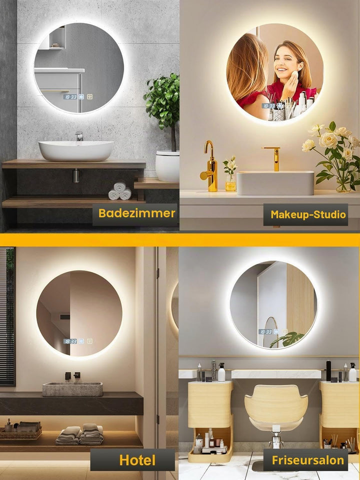 600mm Badspiegel mit Beleuchtung Dimmbar | Badezimmerspiegel mit Touch-Schalter Antibeschlag Timerfu