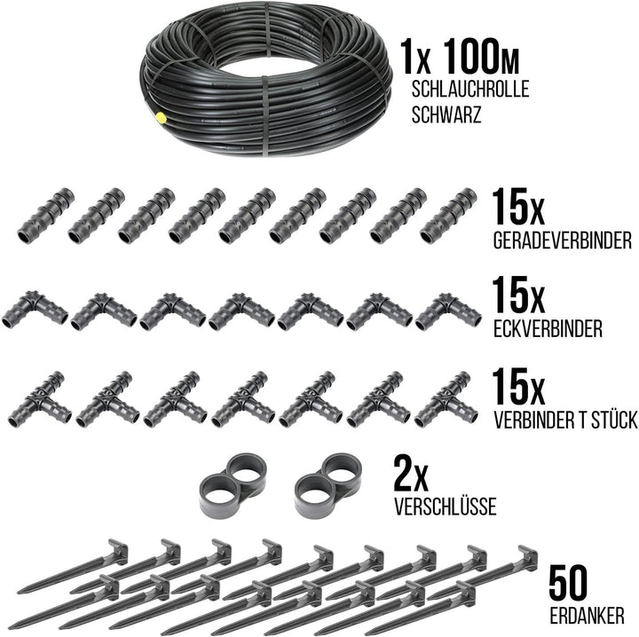 HaGa® Bewässerungsset - 100 Meter Tropfschlauch 16mm ohne Druckkompensierung inkl. Zubehör - Perlsch