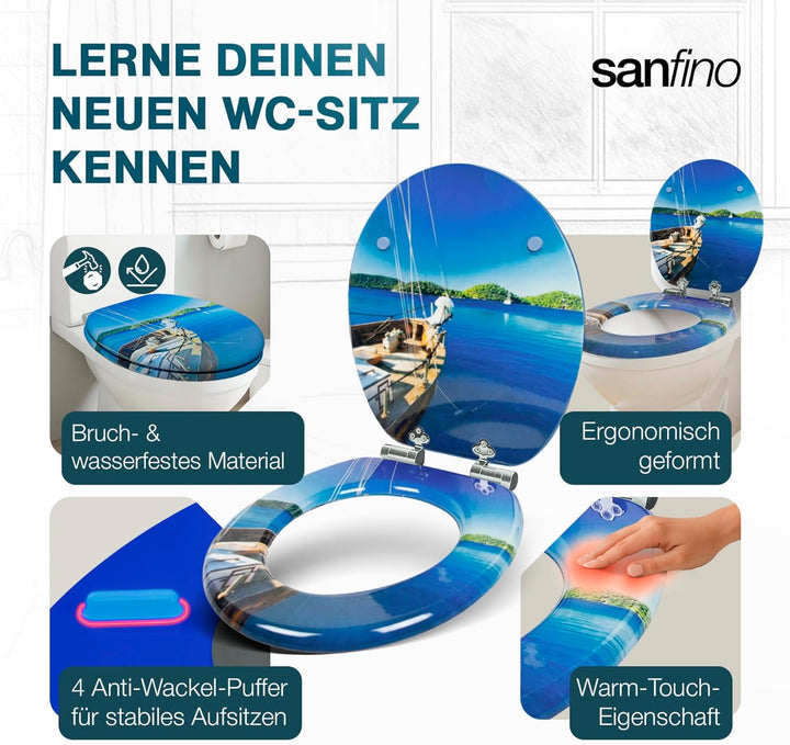 Premium WC Sitz mit Absenkautomatik – hochwertige Toilettendeckel aus Holz, viele bunte Motive, hohe