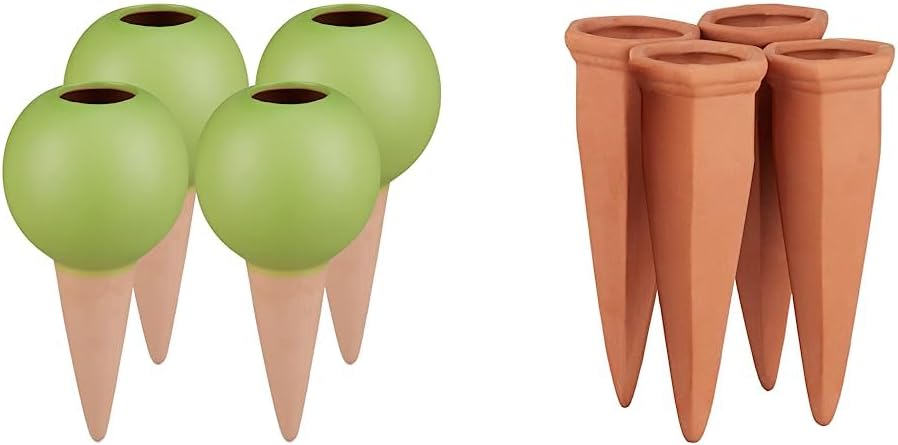 Relaxdays Tonspitzen Bewässerung & Tonkegel Bewässerung 4er Set, Pflanzen Wasserspender Ton, Wein un