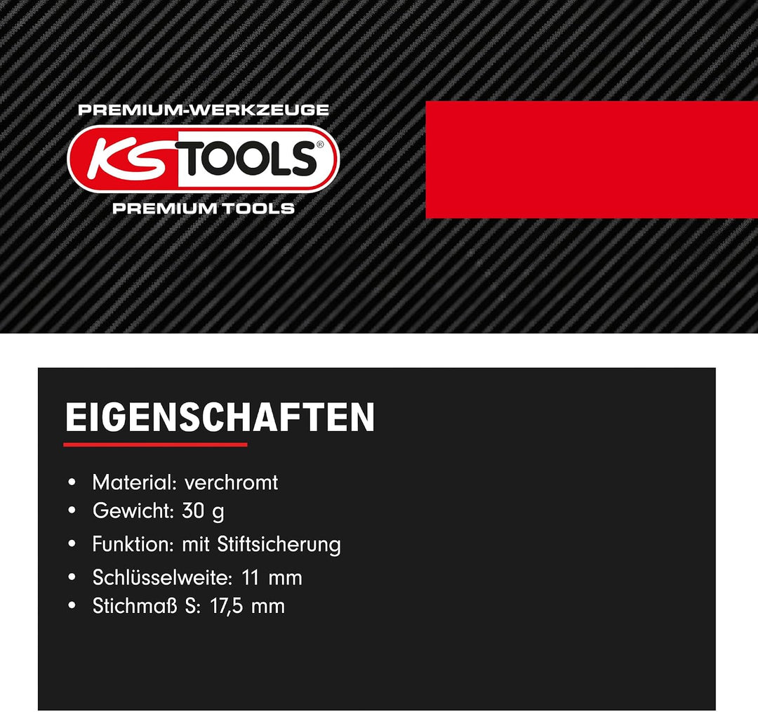 KS Tools Einsteck-Ringschlüssel 9x12mm 516.2311 11mm I Ringschlüssel mit Stiftsicherung I Verchromt