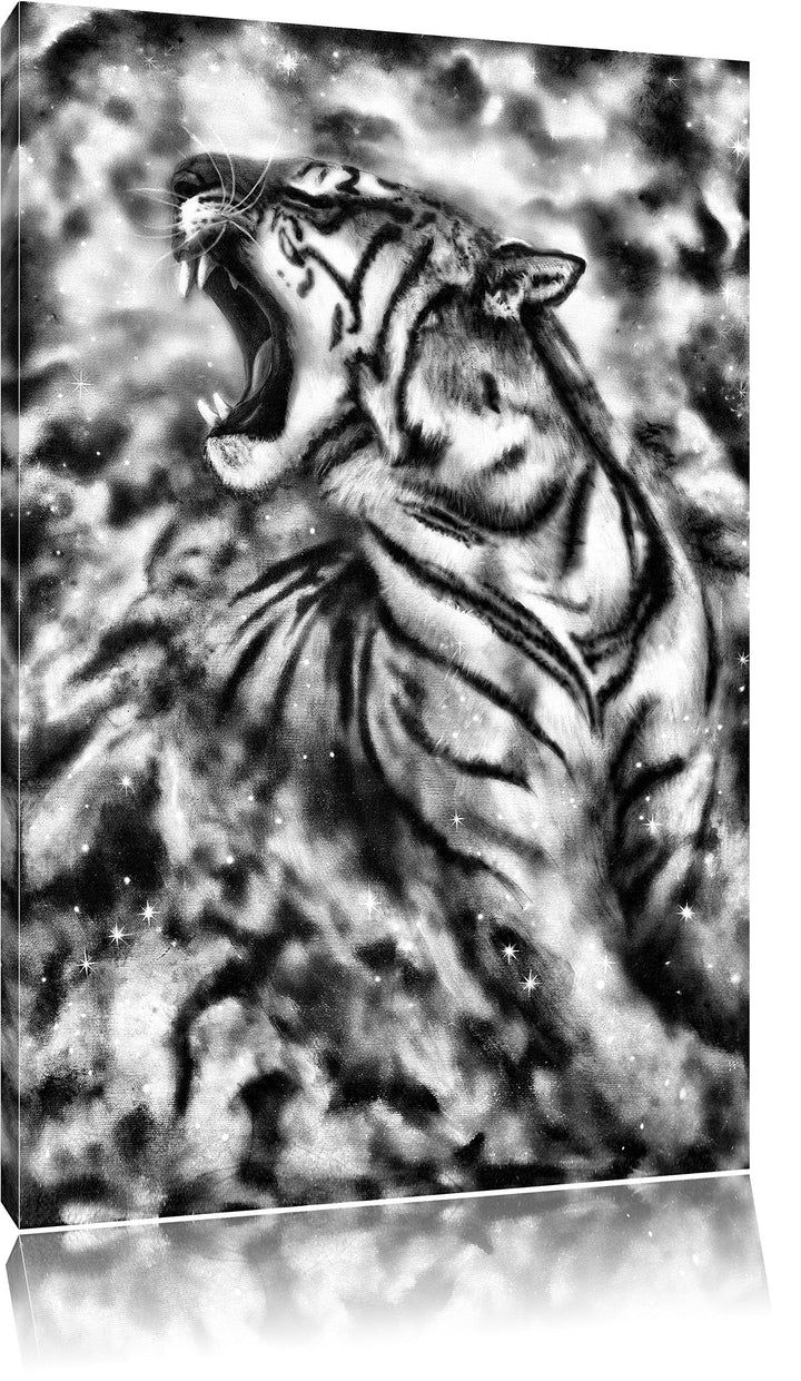 Pixxprint Gemälde eines Tigers als Leinwandbild/Grösse: 100x70 cm/Wandbild/Kunstdruck/fertig bespann