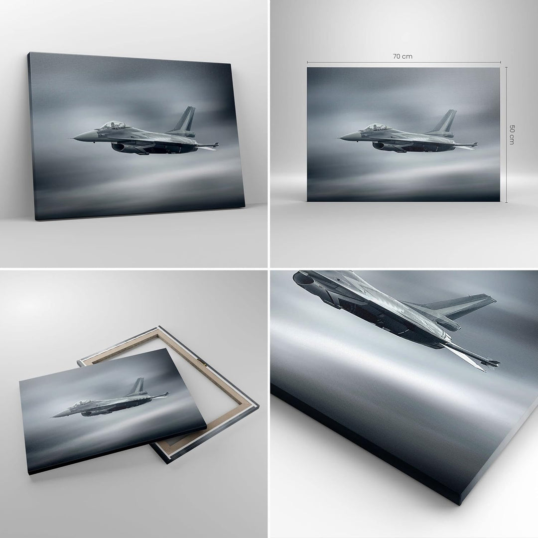 Bilder auf Leinwand Flugzeug Himmel Flug Leinwandbild mit Rahmen 70x50cm Wandbilder Dekoration Wohnz