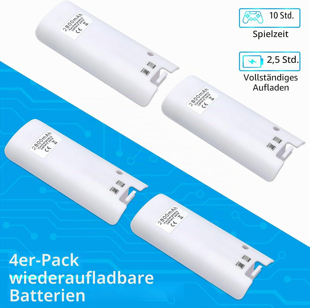 TechKen Wii Akku Ladegerät Set,Wii Remote Controller Ladestation Docking Station Wii Charger Mit 4 x