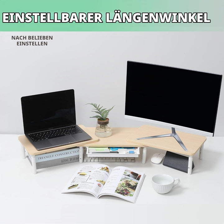ETHU Dual-Monitor-Ständer, Doppelmonitor-Riser für Länge und Winkel Verstellbarer Desktop-Monitor-Re