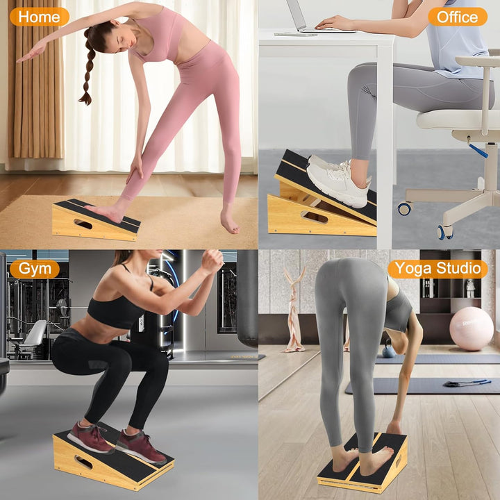 Wooden Inclined Board, Adjustable Tilt Board and Calf Extender, Stretch Board - Extra Side Handle De