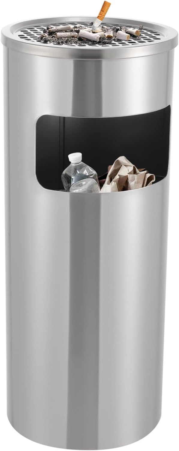 2-in-1 Standaschenbecher für draussen Mülleimer mit Aschenbecher 60,5 x 24,5 cm 30 L Grau,Wasserdich