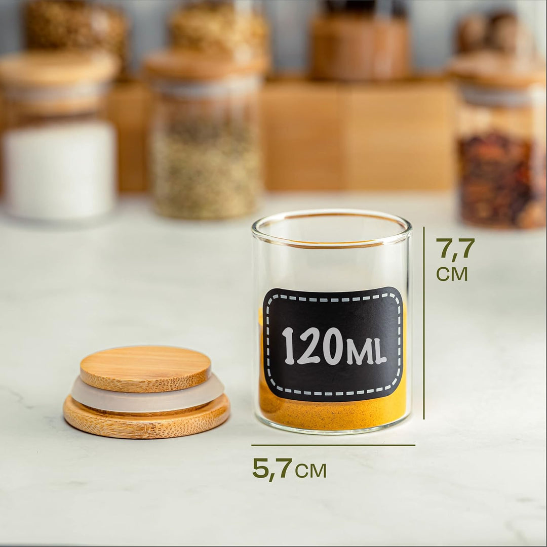 Praknu Gewürzgläser 120ml - 10er Set Gewürzdosen Organizer mit Gewürzetiketten - Luftdicht - Spülmas