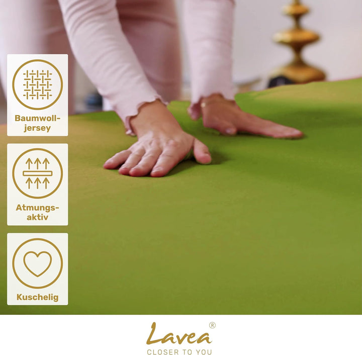 Lavea 2er Set Spannbettlaken, Doppelpack Spannbetttuch, Serie Maya, 90x200cm | 100x200cm, Apfelgrün,