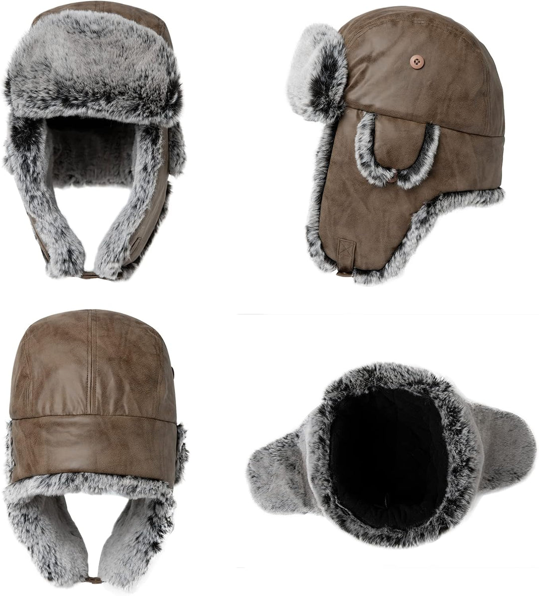 Comhats Winter Trapper-Hut Kunstleder Aviator Pilotenmütze Herren Damen Warm Gefütterte Kunstpelz-Hu