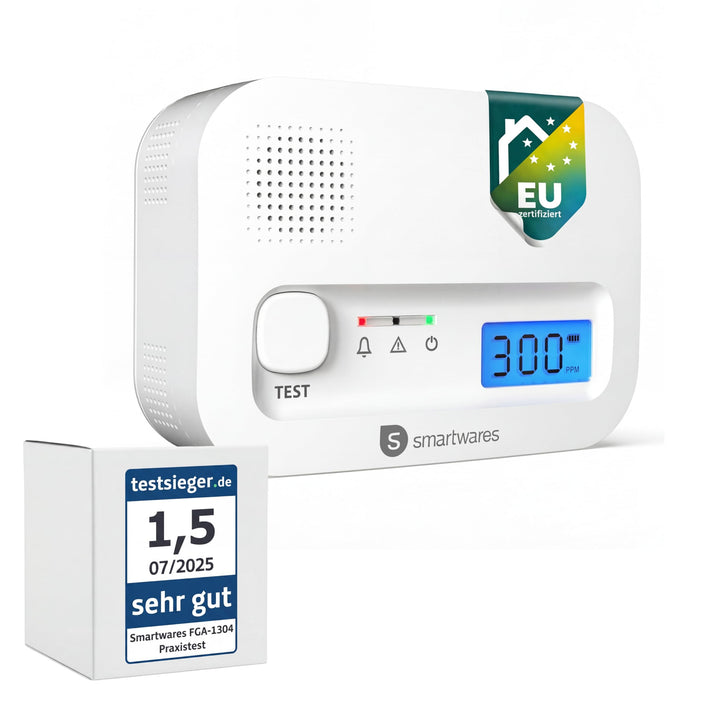 Smartwares FGA-13041 Kohlenmonoxid-Melder, 10 Jahre Sensor, mit Display und Testknopf Neue version S