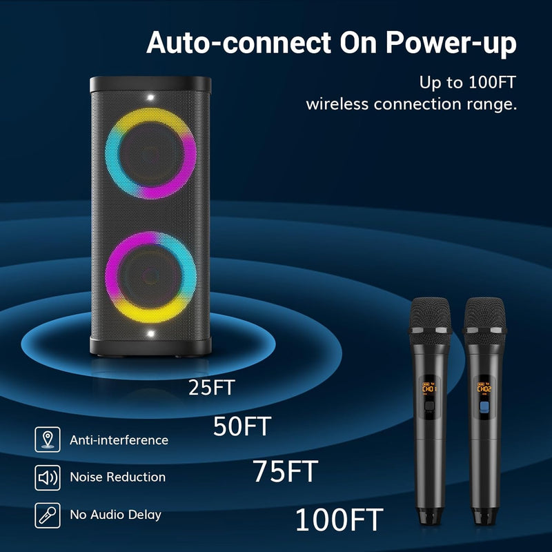 Karaoke Maschine mit 2 drahtlosen Funkmikrofonen Mic für Erwachsene Kinder, TONOR Bluetooth PA Lauts