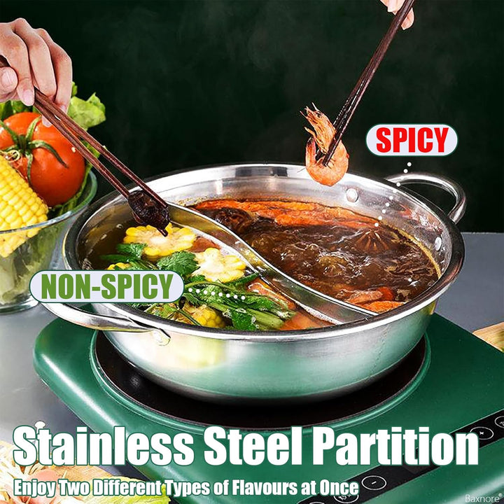 Baxnore Hot Pot aus Edelstahl, Hot Pot mit zwei Geschmacksrichtungen, verdickender Hot Pot mit doppe