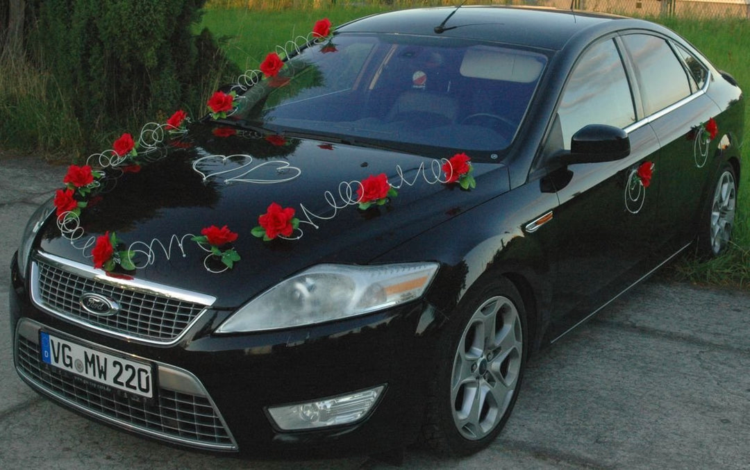 Marta Auto Schmuck Braut Paar Rose Deko Dekoration Autoschmuck Hochzeit Car Auto Wedding Deko PKW (R
