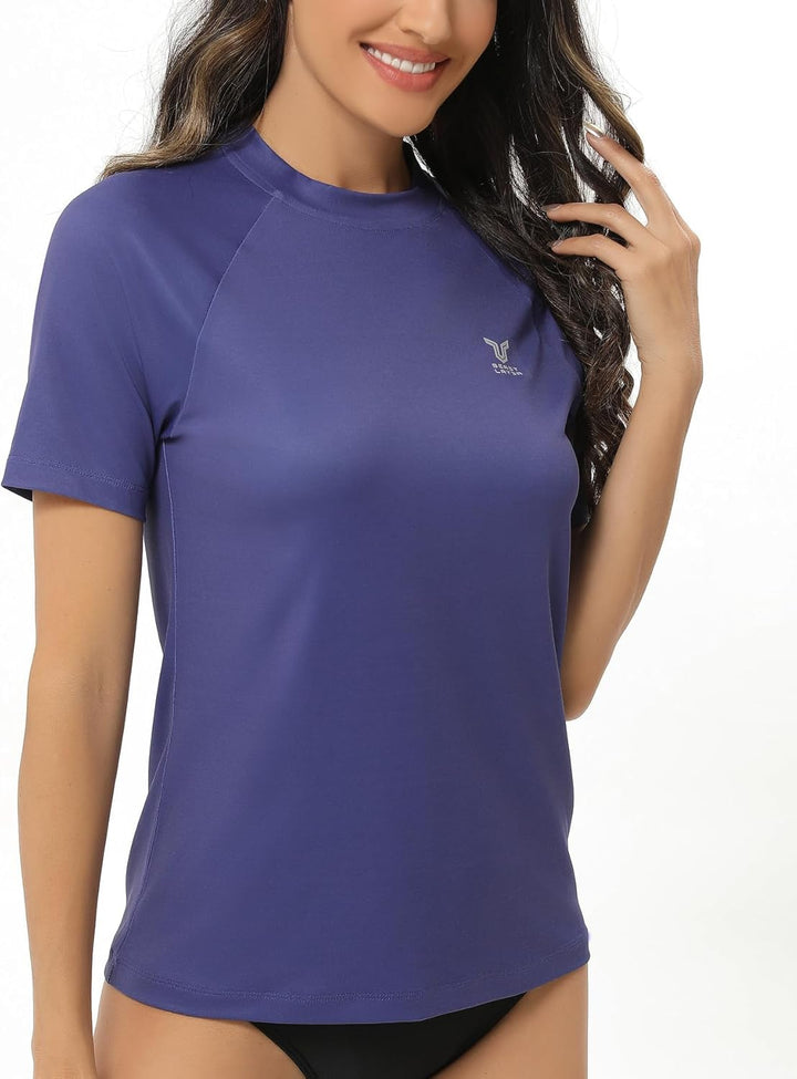 HUGE SPORTS Damen Rashguard Kurzarm Sonnenschutz Schwimmshirt Schnell Trocknend Surf Sport T-Shirt M