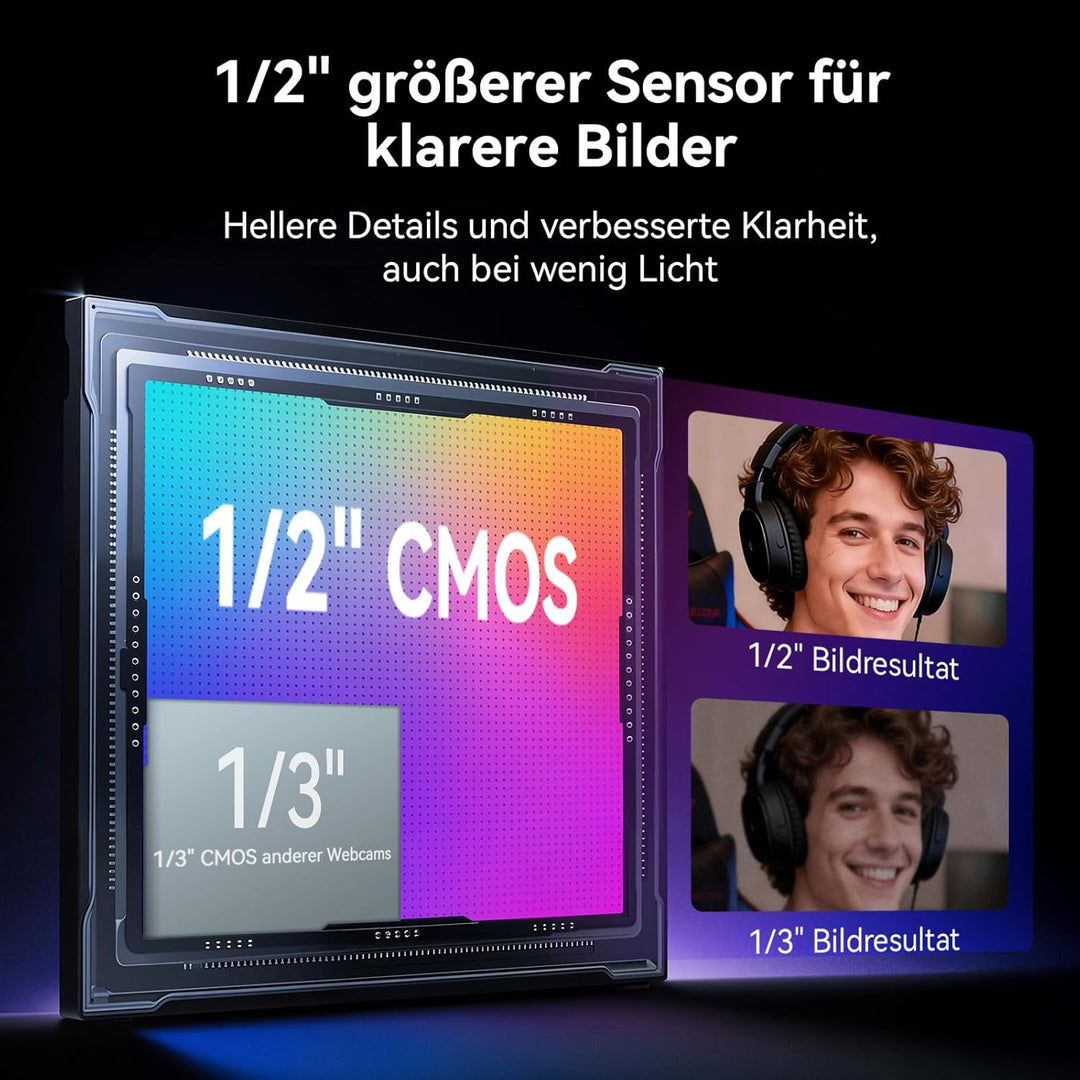 EMEET S600L 4K Webcam mit Ringlicht, 4 Beleuchtungsmodi, Regenbogeneffekt, 1/2"-Sensor, KI-Bildverar