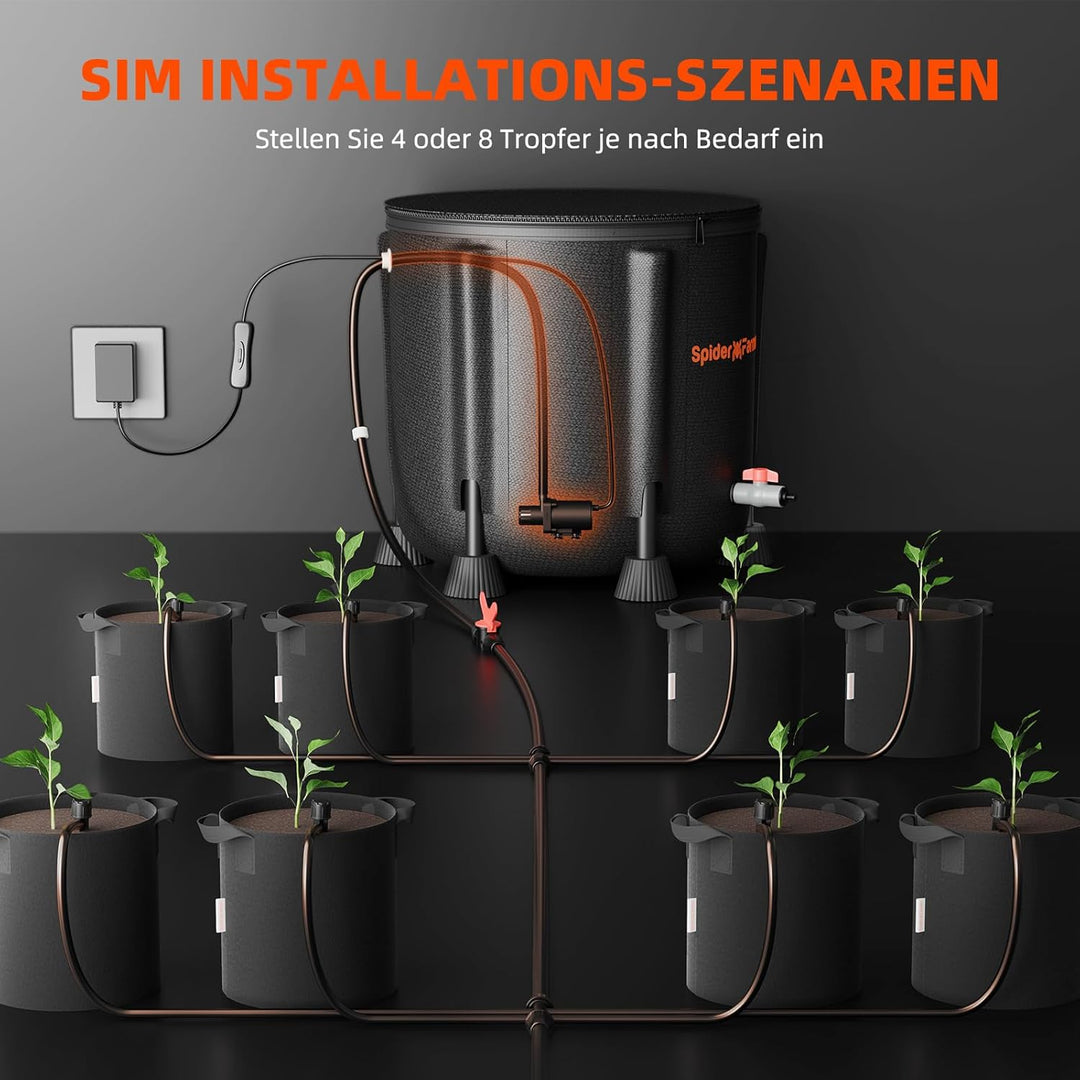 Spider Farmer Automatische Bewässerungssystem Indoor mit 50-Liter Eimer, 25-Watt Wasserpumpe und Nie
