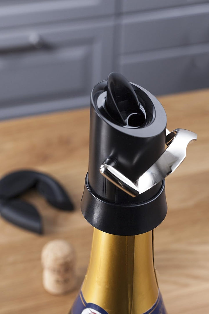 Vacu Vin Champagnerverschluss mit Ausgiesser – 2-in-1 Verschluss und Servierer – Hält Kohlensäure &amp;