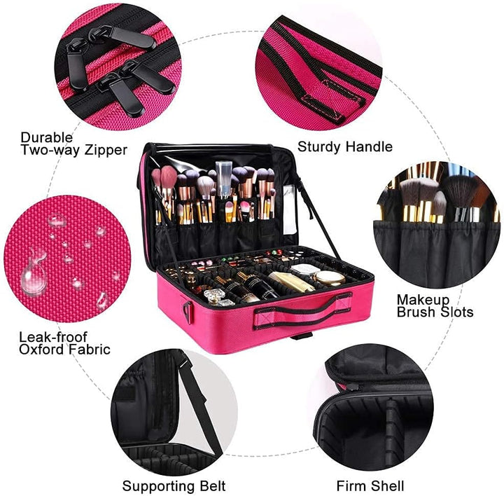 GZCZ Reise Kosmetiktasche,Make Up Koffer,Grosse Kapazität,Rosa,16,5" Rosa L, Rosa L