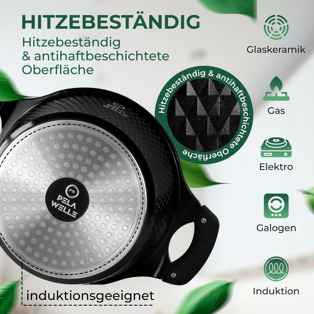 Pela Welle® Topfset Induktion [15-teilig Keramik] inkl. Küchenhelfer, Topfset antihaftbeschichtet |