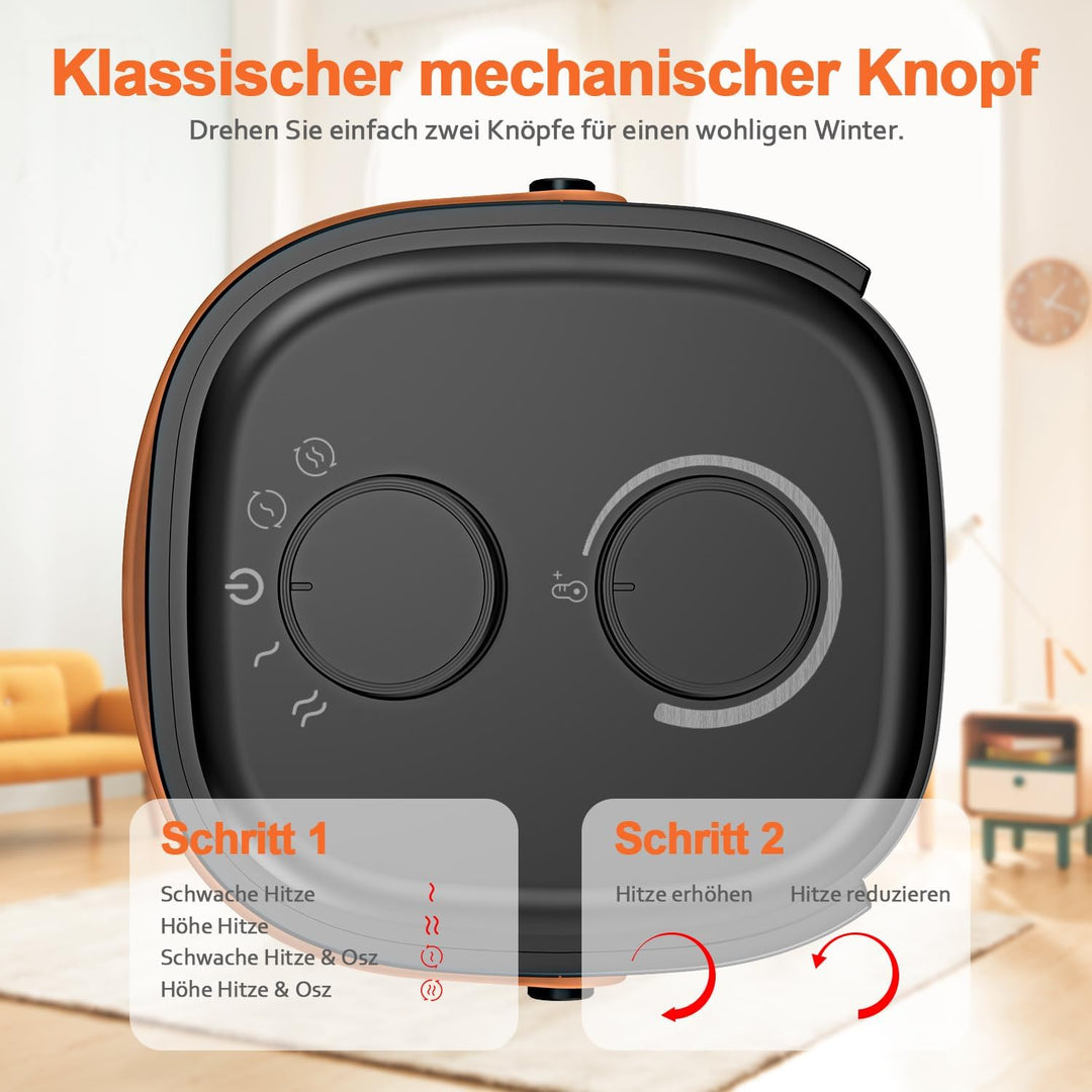 Grelife Heizlüfter, 1500W Energiesparende Elektrische Heizung mit Thermostat, 70° Schwenkfunktion, 3