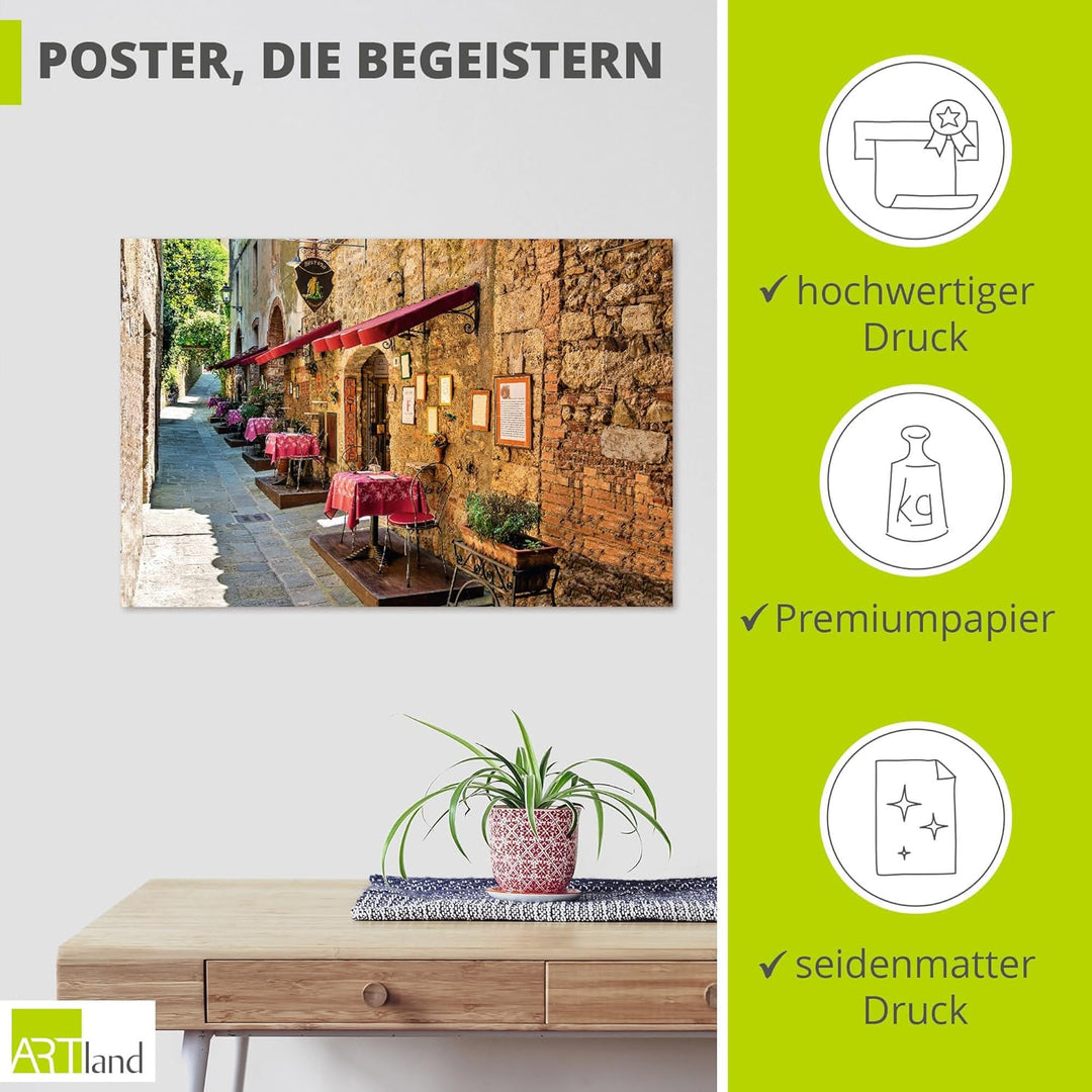 ARTland Poster Kunstdruck Wandposter Bild ohne Rahmen 90x60 cm Toskana Italien Stadt Altstadt Restau