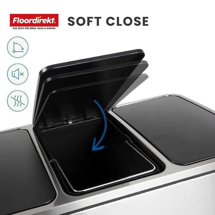 Floordirekt Mülleimer Küche 2×30L Weiss | 2-Fach Mülltrennung, Treteimer Küche, Metall, Soft-Close,