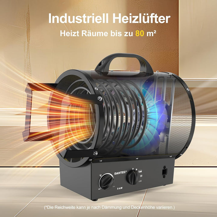 Elektroheizer Heizlüfter mit Thermostat 9 kW 400 V für grosse Räume | Bauheizer elektrisch - Heizlei