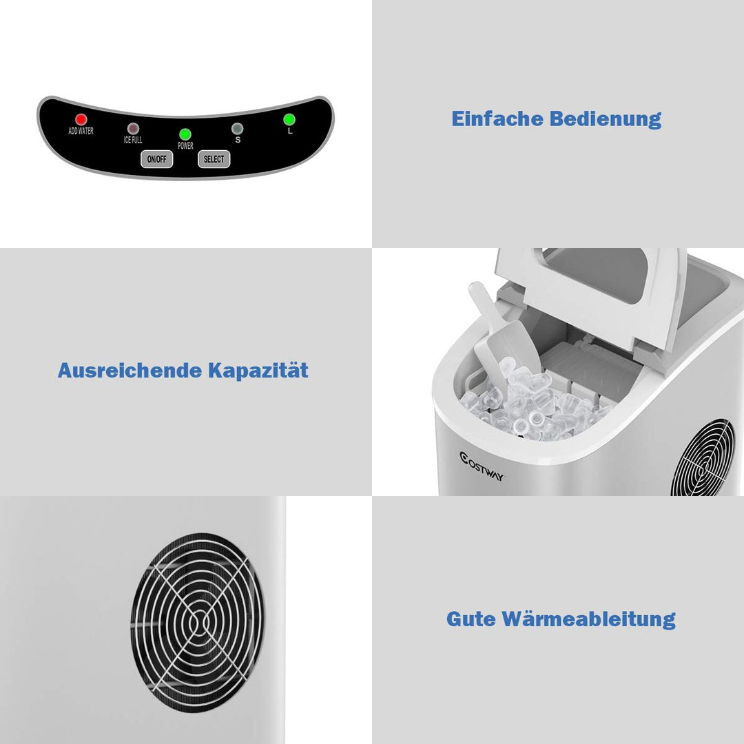 GOPLUS Eiswürfelmaschine, 12kg in 24 Std. Eiswürfelbereiter mit 2 Eiswürfel-Grössen & 2,2 Liter Wass